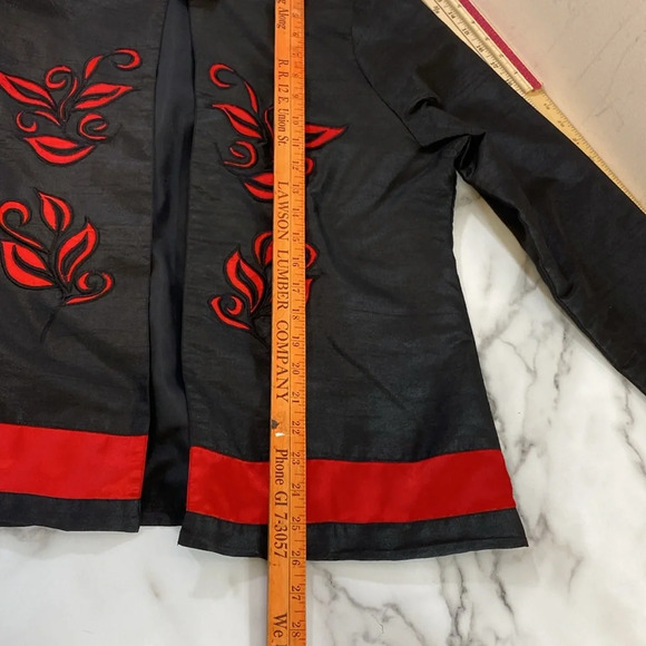 Samantha's Style Shoppe Shirt Jacket Womens Sz Large Black Red Embroidered Asian - Picture 11 of 12